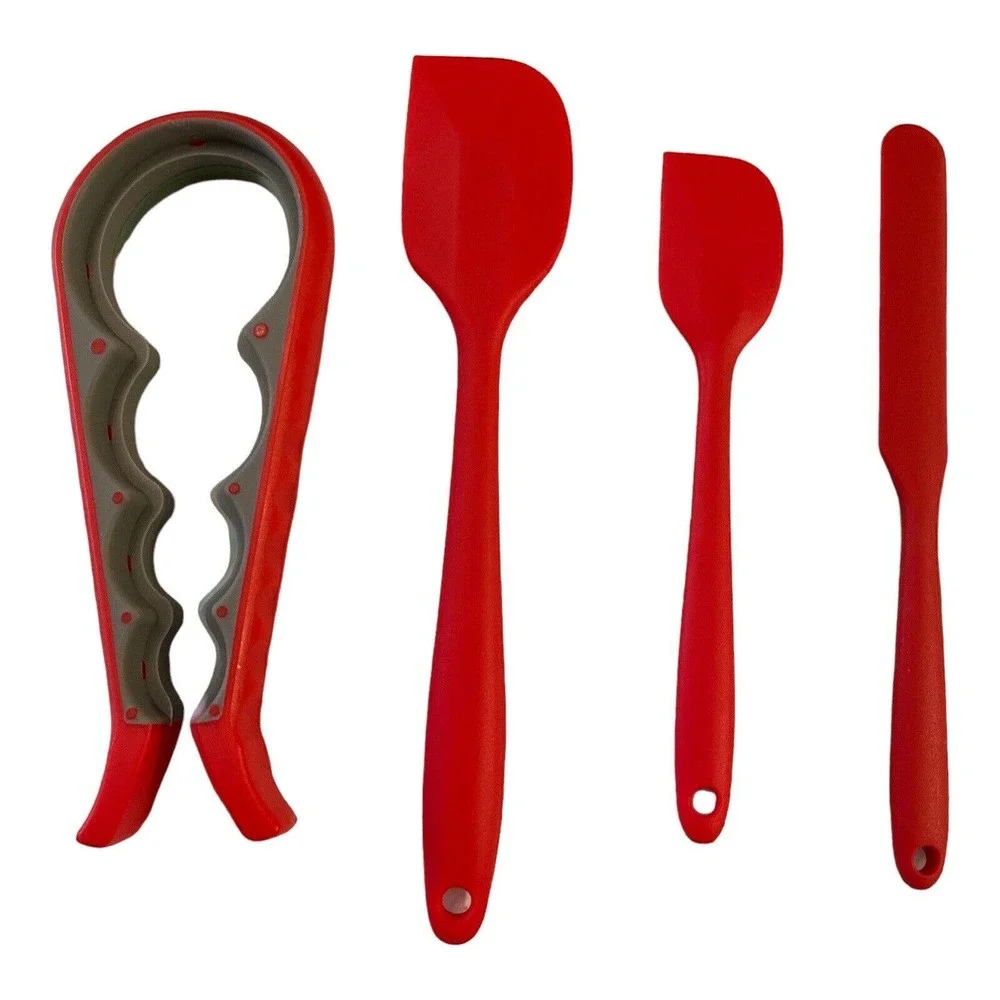 Set Of Red Silicon Spatulas And Jar Opener